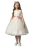 Petite Adele Big Girls Yellow Jacquard Tulle Tea Length Flower Girl Dress 8-12 - SophiasStyle.com